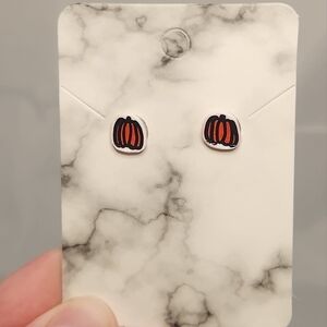 Handmade Shrinking Plastic Pumpkin Stud Earrings